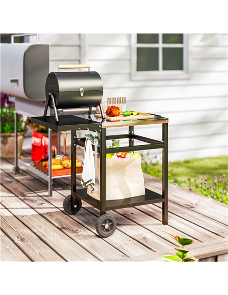 Outsunny BBQ Trolley with Stainless Steel Top and Foldable Side Table, Outdoor Kitchen BBQ Station with Hooks and Shelf, Pizza O - pic 156928 | FastDaddyshop