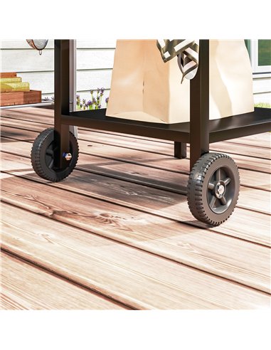 Outsunny BBQ Trolley with Stainless Steel Top and Foldable Side Table, Outdoor Kitchen BBQ Station with Hooks and Shelf, Pizza O