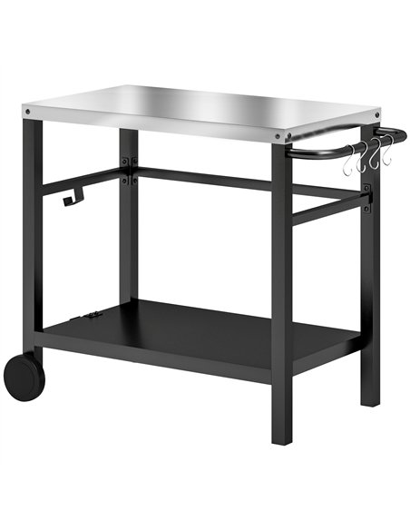 Outsunny Outdoor Grill Dining Cart 2-Shelf Movable Pizza Oven Table Stand with Stainless Steel Top, Portable BBQ Trolley Food Pr - pic 156930 | FastDaddyshop