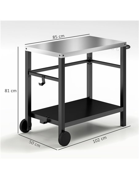 Outsunny Outdoor Grill Dining Cart 2-Shelf Movable Pizza Oven Table Stand with Stainless Steel Top, Portable BBQ Trolley Food Pr - pic 156932 | FastDaddyshop