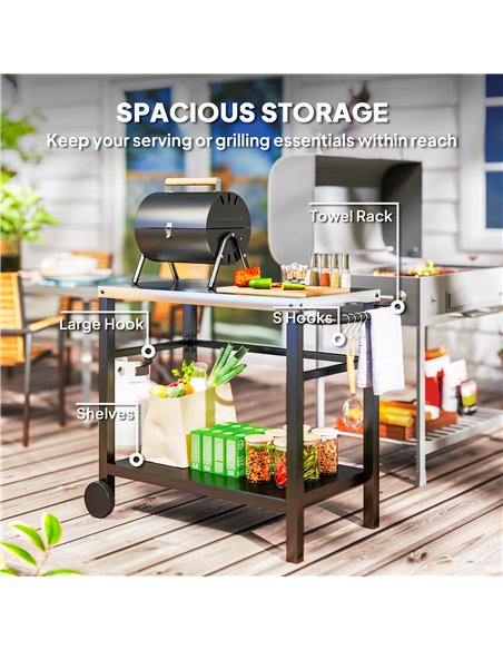 Outsunny Outdoor Grill Dining Cart 2-Shelf Movable Pizza Oven Table Stand with Stainless Steel Top, Portable BBQ Trolley Food Pr - pic 156934 | FastDaddyshop