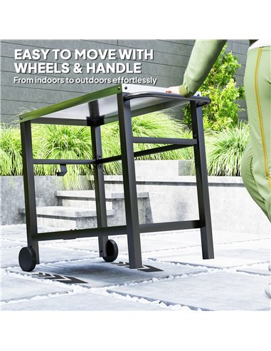Outsunny Outdoor Grill Dining Cart 2-Shelf Movable Pizza Oven Table Stand with Stainless Steel Top, Portable BBQ Trolley Food Pr