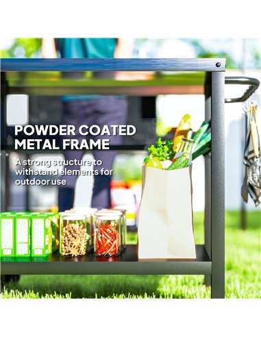 Outsunny Outdoor Grill Dining Cart 2-Shelf Movable Pizza Oven Table Stand with Stainless Steel Top, Portable BBQ Trolley Food Pr