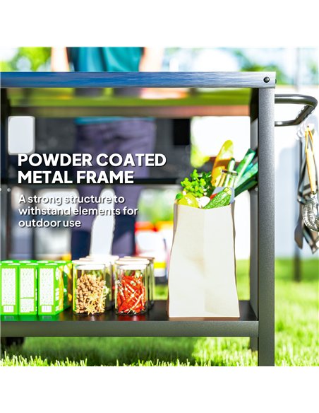 Outsunny Outdoor Grill Dining Cart 2-Shelf Movable Pizza Oven Table Stand with Stainless Steel Top, Portable BBQ Trolley Food Pr - pic 156936 | FastDaddyshop