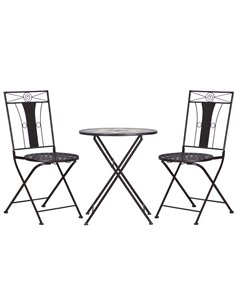 Outsunny 3-Piece Patio Bistro Set, Mosaic Table and 2 Armless Chairs with Foldable Design, Metal Frame for Garden, Poolside, Cof