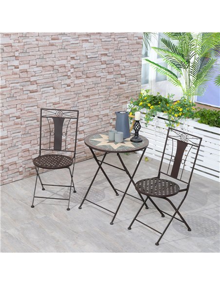 Outsunny 3-Piece Patio Bistro Set, Mosaic Table and 2 Armless Chairs with Foldable Design, Metal Frame for Garden, Poolside, Cof - pic 156940 | FastDaddyshop