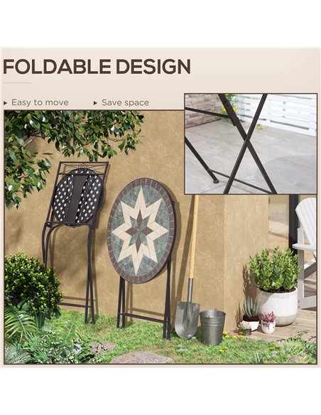 Outsunny 3-Piece Patio Bistro Set, Mosaic Table and 2 Armless Chairs with Foldable Design, Metal Frame for Garden, Poolside, Cof - pic 156943 | FastDaddyshop