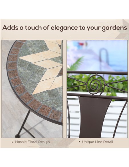 Outsunny 3-Piece Patio Bistro Set, Mosaic Table and 2 Armless Chairs with Foldable Design, Metal Frame for Garden, Poolside, Cof - pic 156944 | FastDaddyshop