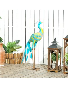 Outsunny Peacock Garden Statue, Standing Garden Ornament, Metal Garden Gift with Stakes for Patio Pond Landscape Decoration, Mul 2