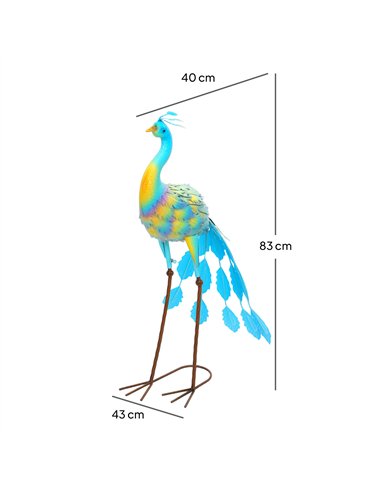 Outsunny Peacock Garden Statue, Standing Garden Ornament, Metal Garden Gift with Stakes for Patio Pond Landscape Decoration, Mul