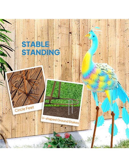 Outsunny Peacock Garden Statue, Standing Garden Ornament, Metal Garden Gift with Stakes for Patio Pond Landscape Decoration, Mul - pic 156953 | FastDaddyshop