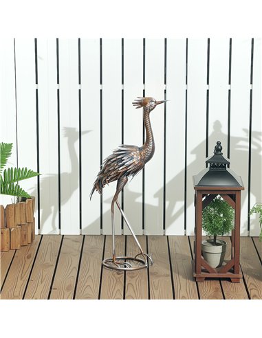 Outsunny Heron Garden Statue, Standing Garden Ornament, Metal Garden Gift with Stakes for Patio Pond Landscape Decoration, Silve