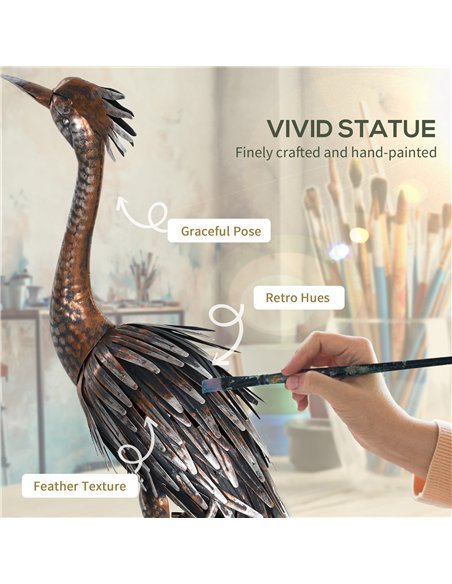 Outsunny Heron Garden Statue, Standing Garden Ornament, Metal Garden Gift with Stakes for Patio Pond Landscape Decoration, Silve - pic 156960 | FastDaddyshop