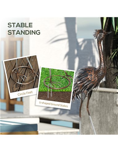 Outsunny Heron Garden Statue, Standing Garden Ornament, Metal Garden Gift with Stakes for Patio Pond Landscape Decoration, Silve