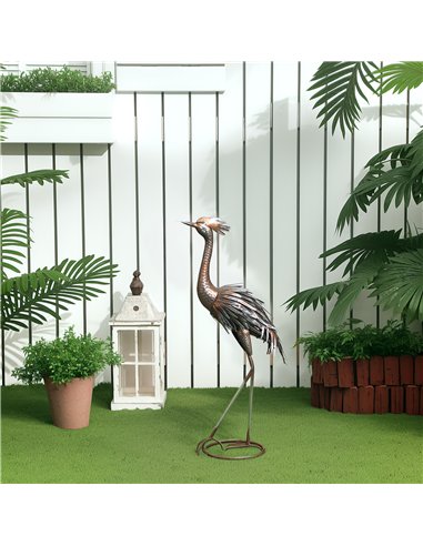 Outsunny Heron Garden Statue, Standing Garden Ornament, Metal Garden Gift with Stakes for Patio Pond Landscape Decoration, Silve