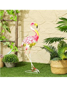 Outsunny Flamingo Garden Statue Ornament, Metal Bird Art Outdoor Statue, Standing Garden Sculpture Gift with Ground Stakes for P 2