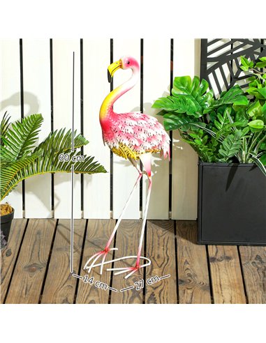 Outsunny Flamingo Garden Statue Ornament, Metal Bird Art Outdoor Statue, Standing Garden Sculpture Gift with Ground Stakes for P