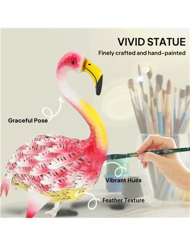 Outsunny Flamingo Garden Statue Ornament, Metal Bird Art Outdoor Statue, Standing Garden Sculpture Gift with Ground Stakes for P