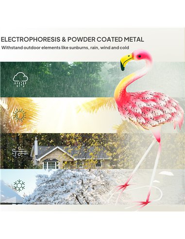 Outsunny Flamingo Garden Statue Ornament, Metal Bird Art Outdoor Statue, Standing Garden Sculpture Gift with Ground Stakes for P