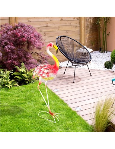 Outsunny Flamingo Garden Statue Ornament, Metal Bird Art Outdoor Statue, Standing Garden Sculpture Gift with Ground Stakes for P
