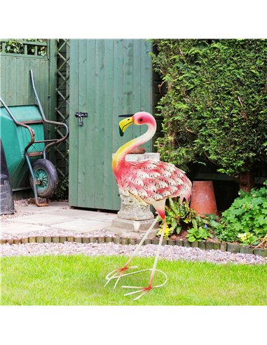 Outsunny Flamingo Garden Statue Ornament, Metal Bird Art Outdoor Statue, Standing Garden Sculpture Gift with Ground Stakes for P