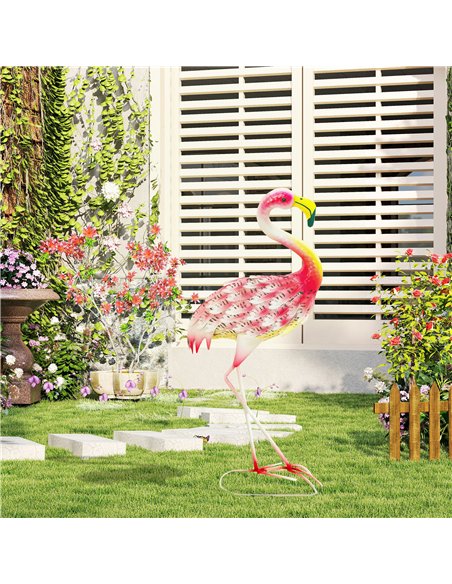 Outsunny Flamingo Garden Statue Ornament, Metal Bird Art Outdoor Statue, Standing Garden Sculpture Gift with Ground Stakes for P - pic 156974 | FastDaddyshop
