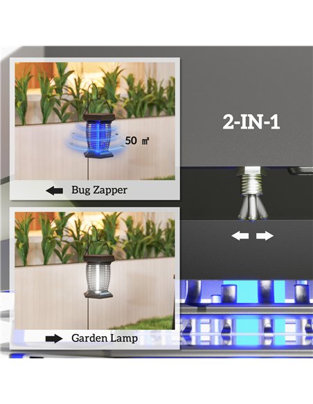 Outsunny 2-in-1 Electric Fly Zapper with UVA Light, Hanging Garden Lantern, Solar and USB-DC Rechargeable Insect Mosquito Bug Za - pic 156978 | FastDaddyshop