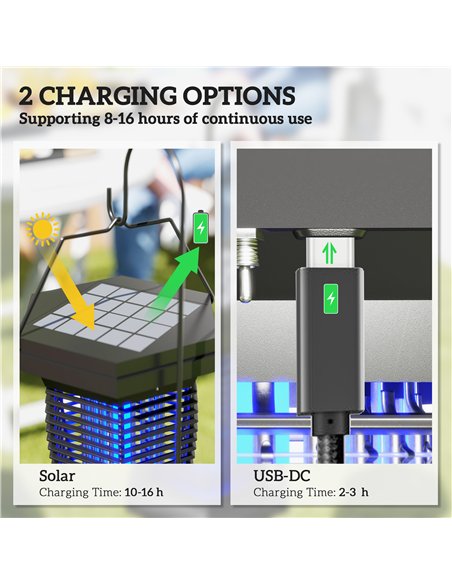 Outsunny 2-in-1 Electric Fly Zapper with UVA Light, Hanging Garden Lantern, Solar and USB-DC Rechargeable Insect Mosquito Bug Za - pic 156979 | FastDaddyshop