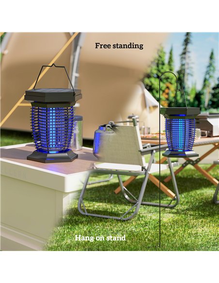 Outsunny 2-in-1 Electric Fly Zapper with UVA Light, Hanging Garden Lantern, Solar and USB-DC Rechargeable Insect Mosquito Bug Za - pic 156980 | FastDaddyshop