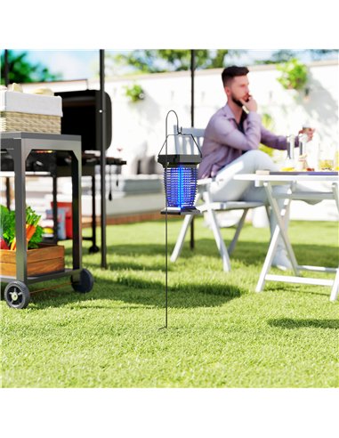 Outsunny 2-in-1 Electric Fly Zapper with UVA Light, Hanging Garden Lantern, Solar and USB-DC Rechargeable Insect Mosquito Bug Za