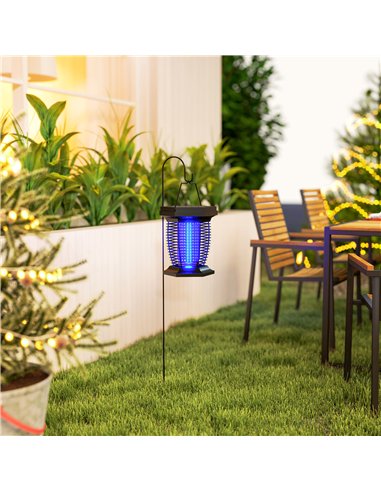 Outsunny 2-in-1 Electric Fly Zapper with UVA Light, Hanging Garden Lantern, Solar and USB-DC Rechargeable Insect Mosquito Bug Za