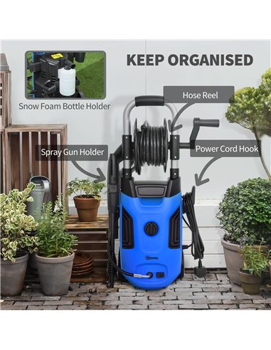 Outsunny 1800W High Pressure Washer, 150 Bar Pressure, 420 L/h Flow, Portable Power Washer Jet Wash Cleaner with Adjustable Nozz