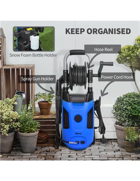 Outsunny 1800W High Pressure Washer, 150 Bar Pressure, 420 L/h Flow, Portable Power Washer Jet Wash Cleaner with Adjustable Nozz - pic 156990 | FastDaddyshop