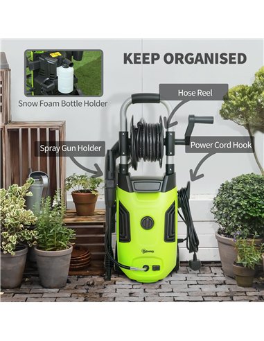Outsunny 1800W High Pressure Washer, 150 Bar Pressure, 420 L/h Flow, Portable Power Washer Jet Wash Cleaner with Adjustable Nozz