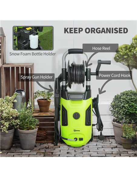 Outsunny 1800W High Pressure Washer, 150 Bar Pressure, 420 L/h Flow, Portable Power Washer Jet Wash Cleaner with Adjustable Nozz - pic 156999 | FastDaddyshop