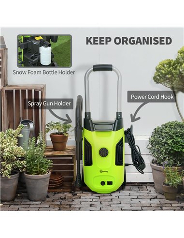 Outsunny 1800W High Pressure Washer, 150 Bar Pressure, 420 L/h Flow, Portable Electric Power Washer Jet Wash Cleaner with Adjust