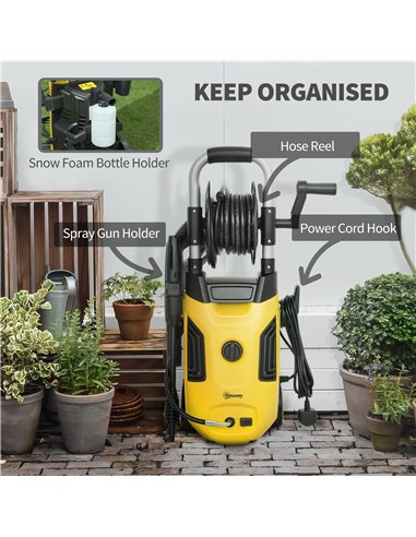 Outsunny 1800W High Pressure Washer, 150 Bar Pressure, 420 L/h Flow, Portable Power Washer Jet Wash Cleaner with Adjustable Nozz