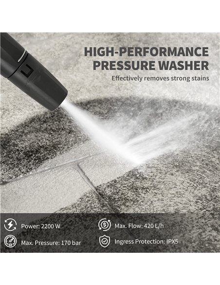 Outsunny 2200W High Pressure Washer, 170 Bar Pressure, 420 L/h Flow, Portable Electric Power Washer Jet Wash Cleaner with Adjust - pic 157032 | FastDaddyshop