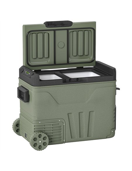 Outsunny 45L Camping Fridge Freezer Dual Zone, Portable Car Fridge 12V/24V DC & 100-240V AC, Electric Cool Box -20℃-20℃ with Whe - pic 157047 | FastDaddyshop