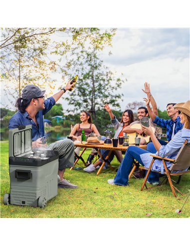Outsunny 45L Camping Fridge Freezer Dual Zone, Portable Car Fridge 12V/24V DC & 100-240V AC, Electric Cool Box -20℃-20℃ with Whe