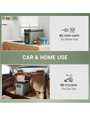 Outsunny 45L Camping Fridge Freezer Dual Zone, Portable Car Fridge 12V/24V DC & 100-240V AC, Electric Cool Box -20℃-20℃ with Whe