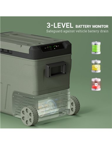 Outsunny 45L Camping Fridge Freezer Dual Zone, Portable Car Fridge 12V/24V DC & 100-240V AC, Electric Cool Box -20℃-20℃ with Whe