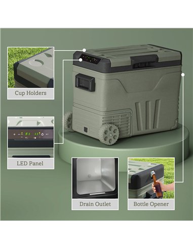Outsunny 45L Camping Fridge Freezer Dual Zone, Portable Car Fridge 12V/24V DC & 100-240V AC, Electric Cool Box -20℃-20℃ with Whe