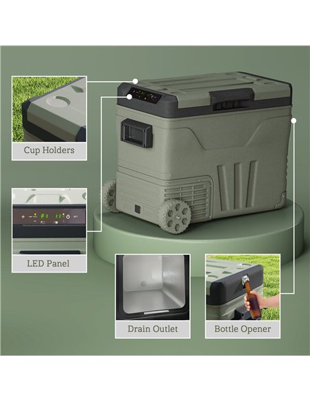 Outsunny 45L Camping Fridge Freezer Dual Zone, Portable Car Fridge 12V/24V DC & 100-240V AC, Electric Cool Box -20℃-20℃ with Whe - pic 157055 | FastDaddyshop