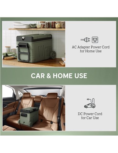 Outsunny 33L Camping Fridge Freezer Dual Zone, Portable Car Fridge 12V/24V DC & 100-240V AC, Electric Cool Box -20℃-20℃ with Whe