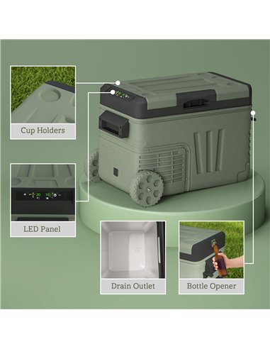 Outsunny 33L Camping Fridge Freezer Dual Zone, Portable Car Fridge 12V/24V DC & 100-240V AC, Electric Cool Box -20℃-20℃ with Whe