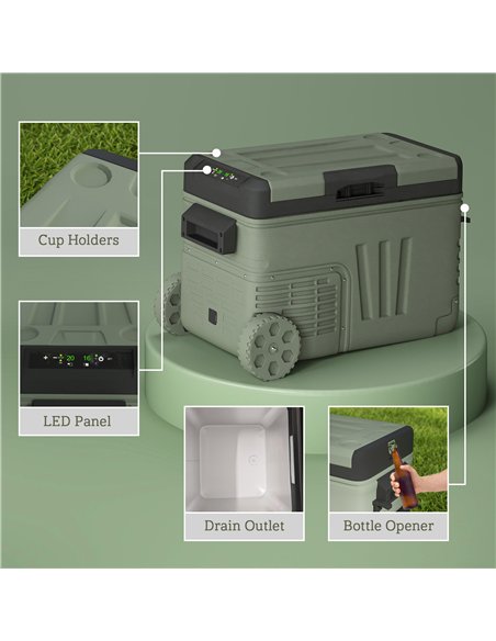 Outsunny 33L Camping Fridge Freezer Dual Zone, Portable Car Fridge 12V/24V DC & 100-240V AC, Electric Cool Box -20℃-20℃ with Whe - pic 157064 | FastDaddyshop