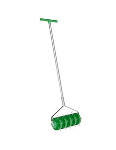 Outsunny Rolling Lawn Aerator, Manual Grass Spike Roller, Heavy Duty Garden Aerator with 3 Piece Detachable Handle and T-bar Gri
