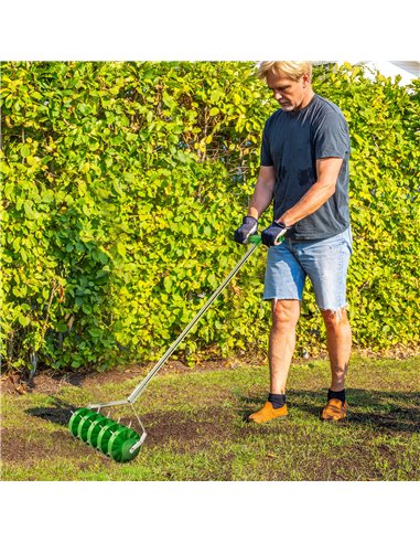 Outsunny Rolling Lawn Aerator, Manual Grass Spike Roller, Heavy Duty Garden Aerator with 3 Piece Detachable Handle and T-bar Gri