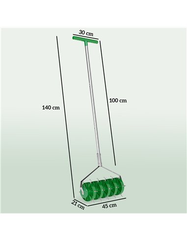 Outsunny Rolling Lawn Aerator, Manual Grass Spike Roller, Heavy Duty Garden Aerator with 3 Piece Detachable Handle and T-bar Gri